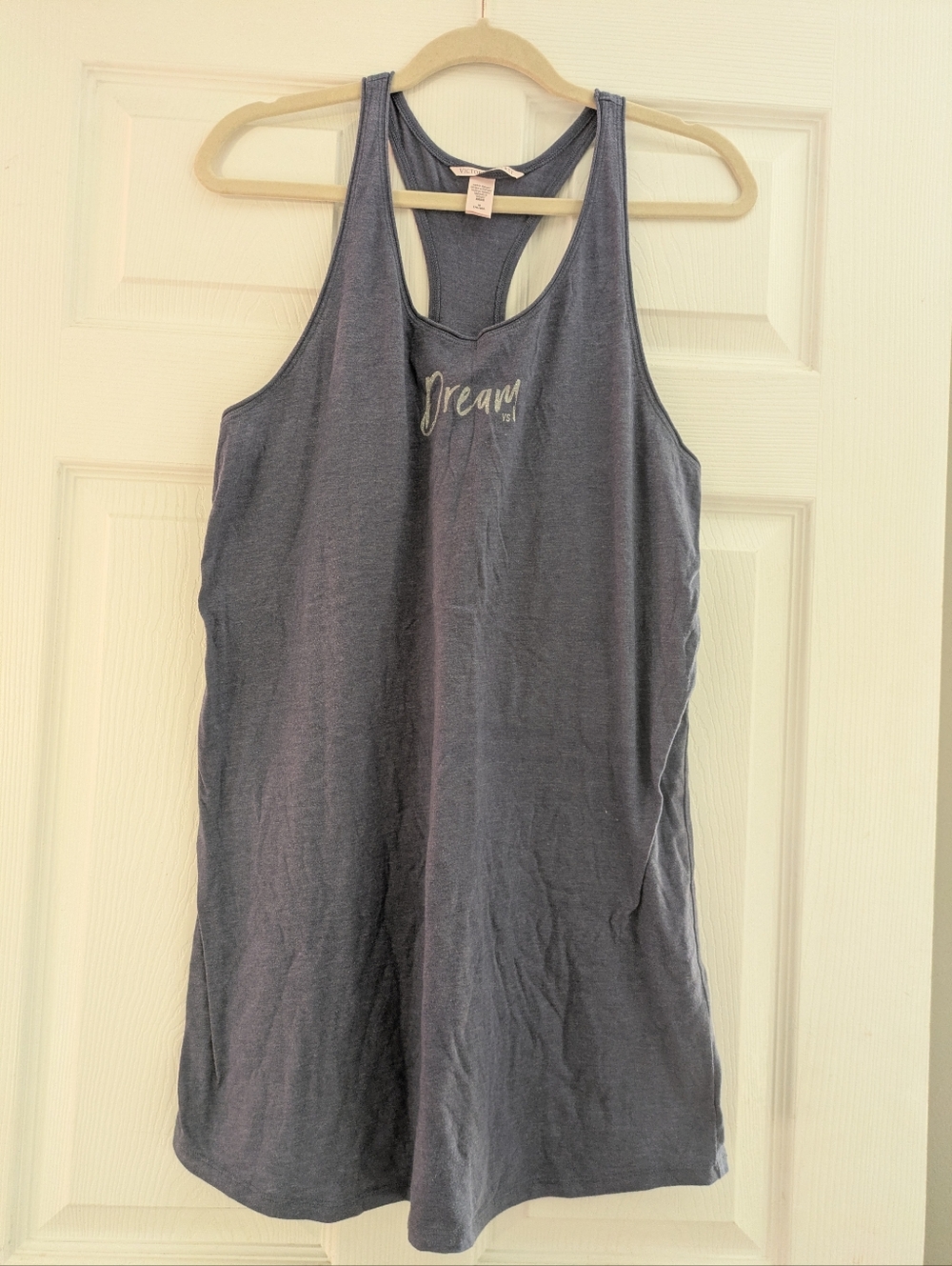Victoria's Secret Dream VS Silver Sparkle Graphic Racerback Blue Tank Nightgown